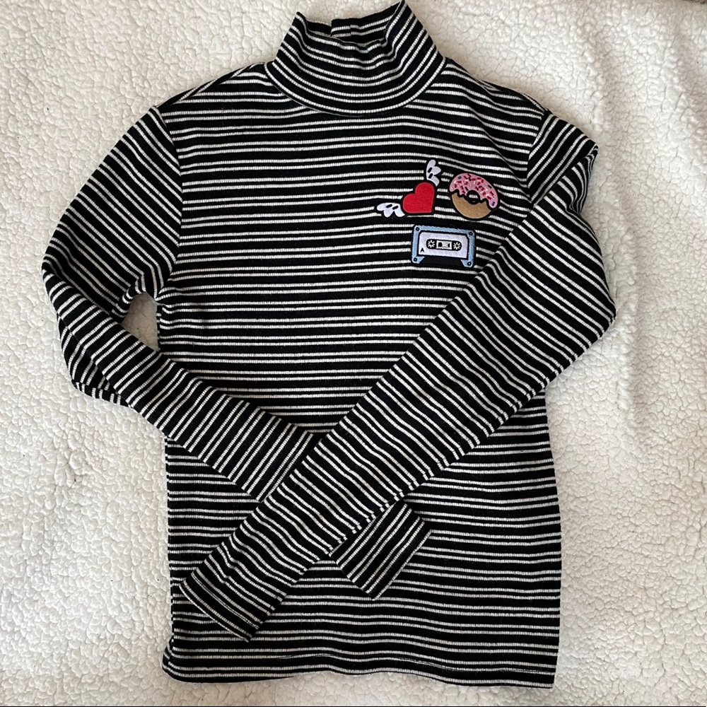 Zara Striped Mock Neck Sweater with Embroidery S